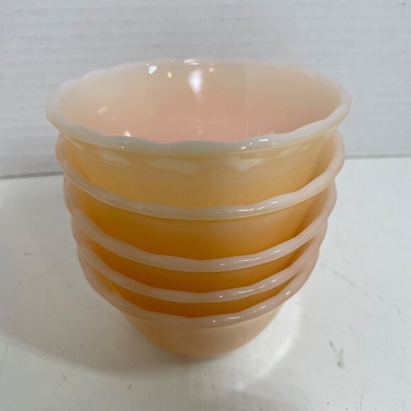 Vintage Fire-King Peach Lustre 6 Oz Custard Bowls Set Of 5 - Picture 2 of 11